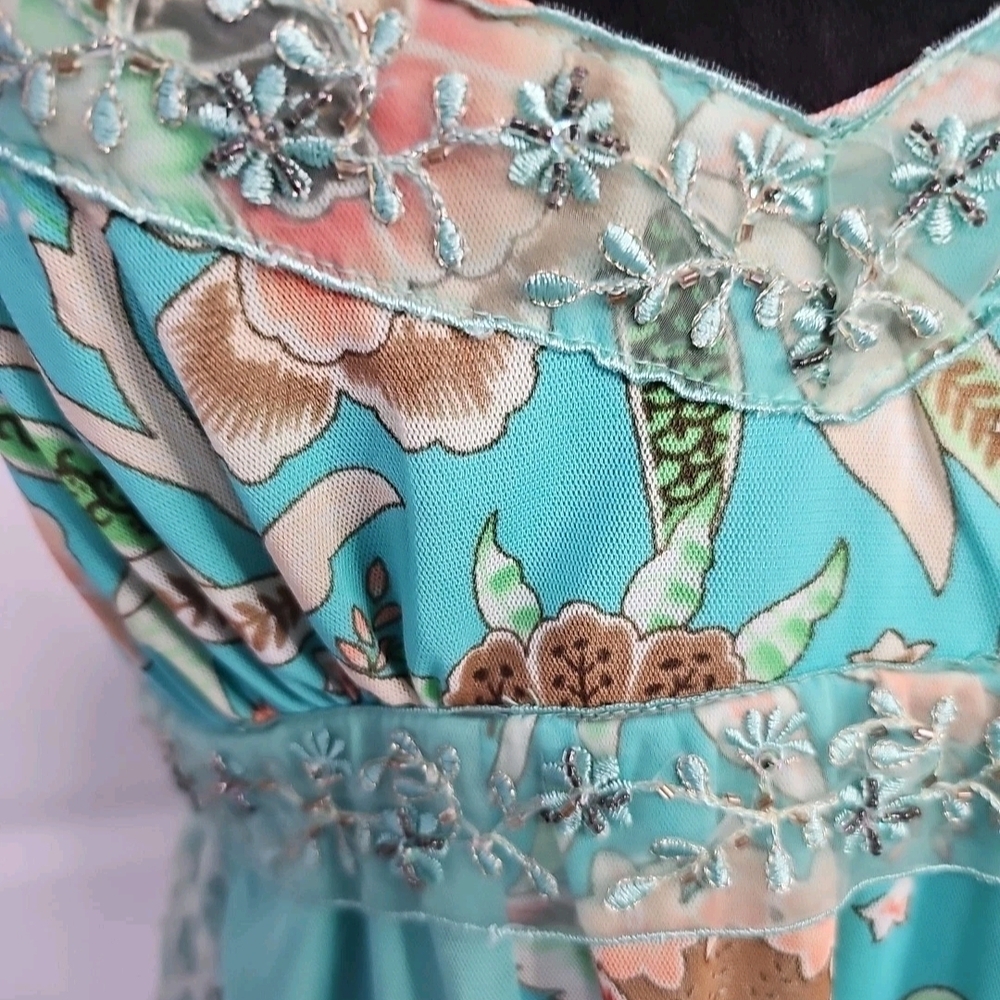 Vintage Y2K City Triangles Dress Women Floral/Embroidered Aqua Junior size Large - Picture 6 of 9